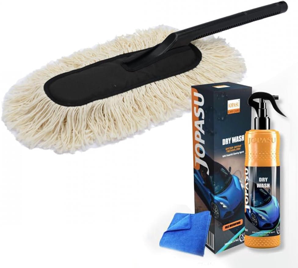 Jopasu Car Duster Brush with Dry Wash Combo Pack for Waterless Car Care Cleaning & Dusting, Scratch Proof & Eco-Friendly Combo