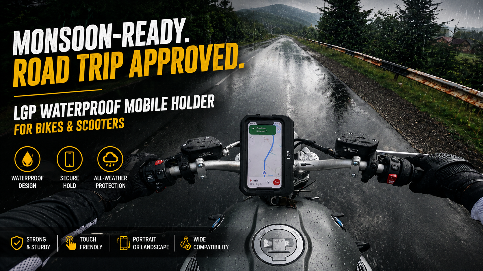 LGP Waterproof Bike Mobile Holder Rainproof Phone Mount with 360° Rotation