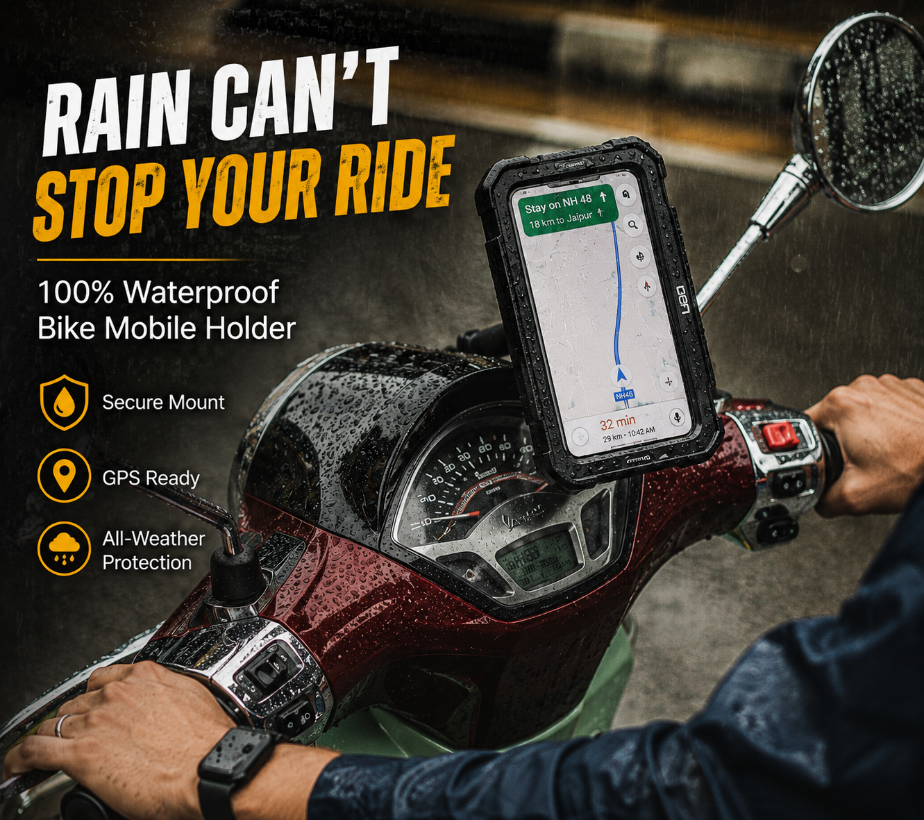 LGP Waterproof Bike Mobile Holder Rainproof Phone Mount with 360° Rotation