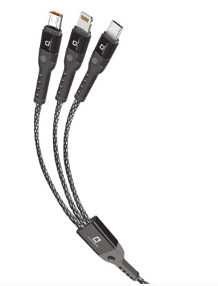 QMC-817 Braided 3-IN-1 Data Cable 1.2Mtrs (15Watt)